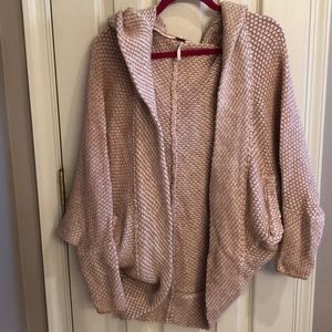 Free People Cream and Peach Hooded Sweater